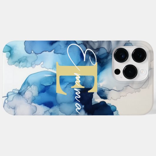 iPhone 14 Pro Max Hoesje w Blauw & Wit Alcoholinkt (Achterkant (horizontaal))