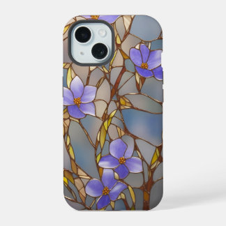 iPhone 15 hoesje Gebrandschilderd Glas Paarse Bloe