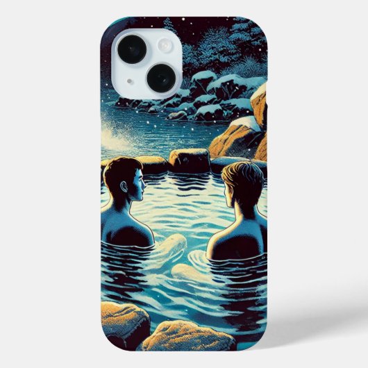 iPhone 15 Hoesje - Jonge mannen in onsen (Achterkant)