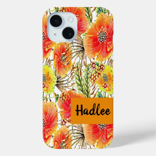 iPhone 15 Hoesje met Sinaasappel & Gele Bloemen (Achterkant)