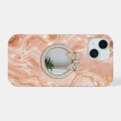 iPhone 15 Hoesje Roze Goud Marmer Gepersonaliseerd (Achterkant horizontaal)