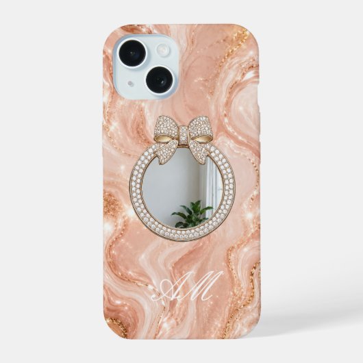 iPhone 15 Hoesje Roze Goud Marmer Gepersonaliseerd (Achterkant)