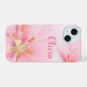 iPhone 15 Hoesje Roze Lily Lady/Girl/Woman (Achterkant horizontaal)