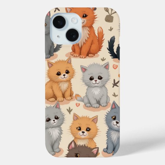 iPhone 15 Hoesjes Schattige kittenpatroon Telefoon (Achterkant)