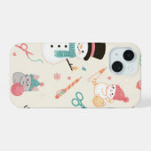 iPhone 15 Hoezen-Sneeuwman kat Case (Achterkant horizontaal)