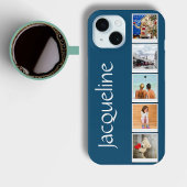 iPhone 15 Monogrammed 5 foto collage Blauw Case