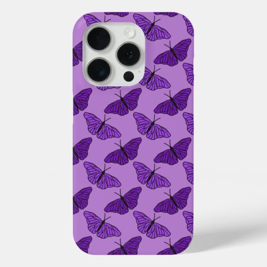 iPhone 15 Pro hoesje. Paarse vlinderontwerp. Case-Mate iPhone Case (Achterkant)