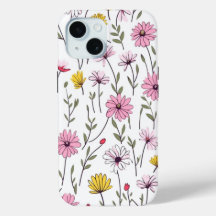 iPhone 15 Telefoon Case Elegant Roze Bloemen Desig