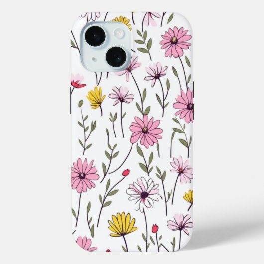 iPhone 15 Telefoon Case Elegant Roze Bloemen Desig (Achterkant)