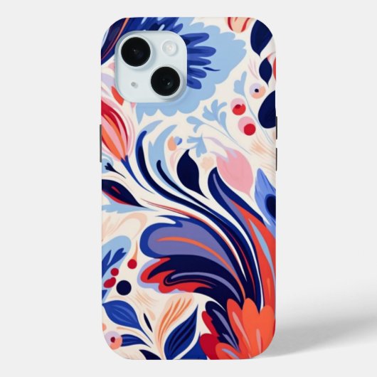 iPhone 15 Telefoon Case w / Abstract Floral Design (Achterkant)