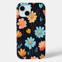 iPhone 15 Telefoon Case w / Cartoon Art Floral Des
