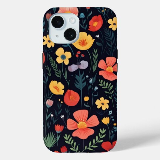 iPhone 15 Telefoon Case w / Floral Art Design (Achterkant)