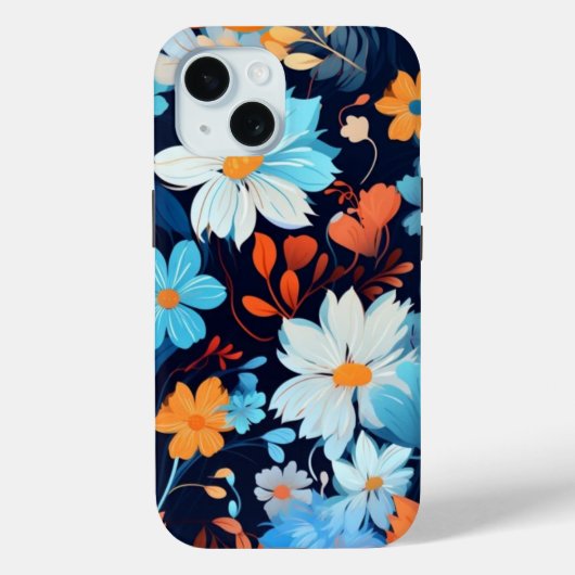 iPhone 15 Telefoon Case w / Vibrant Bloemen Ontwer (Achterkant)