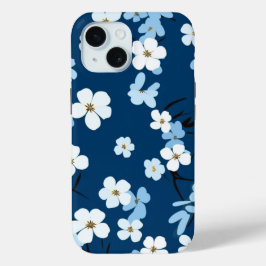 iPhone 15 Telefoonhoesje Blauw & Wit Bloemen Ontwe iPhone 15 Case