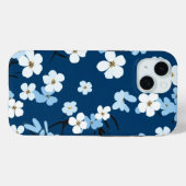 iPhone 15 Telefoonhoesje Blauw & Wit Bloemen Ontwe Case-Mate iPhone Case (Achterkant (horizontaal))
