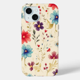 iPhone 15 Telefoonhoesje W / Elegant bloemenontwer iPhone 15 Case
