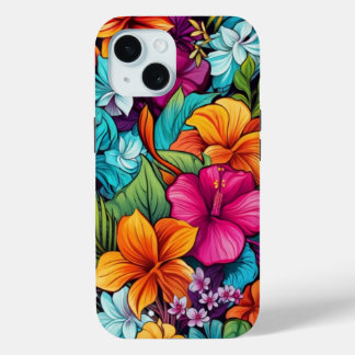 iPhone 15 Telefoonhoesje W / Tropisch bloemontwerp Case