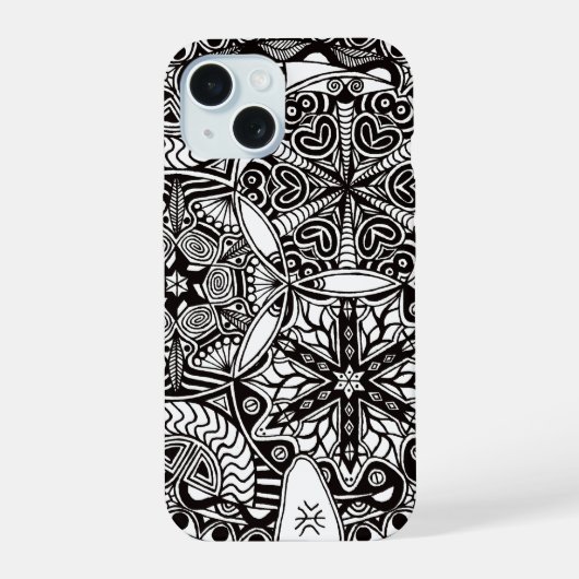 iPhone 16 Hoesje "Gouden Nevels" (monochroom) 15 Case (Achterkant)