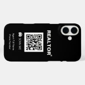 iPhone 16 Plus Zwart Hoesje - Realtor®+QR Code (Achterkant (horizontaal))