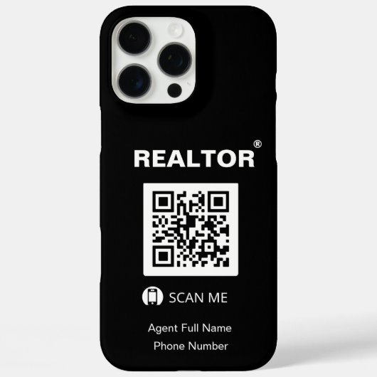 iPhone 16 Pro Max Zwart Hoesje - Realtor®+QR Code (Achterkant)