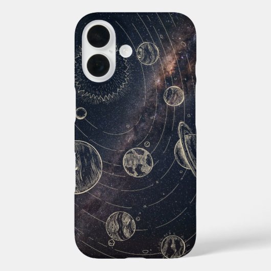 iPhone 16 Space Case – Planeten en Galaxy Kunst (Achterkant)