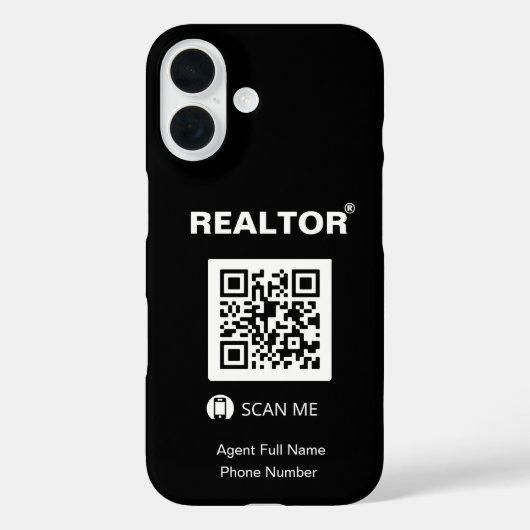 iPhone 16 Zwart Hoesje - Realtor®+QR Code (Achterkant)