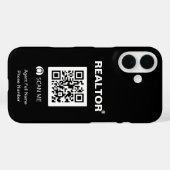 iPhone 16 Zwart Hoesje - Realtor®+QR Code (Achterkant (horizontaal))