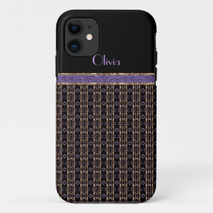 iPhone 5 Black Gold Paars Mesh Overlay Monogram 11 Hoesje