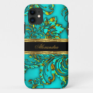 iPhone 5 Elegante Teal Goud Zwart Bloemmotief Dama 11 Hoesje