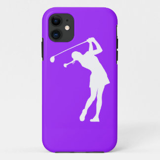 iPhone 5 Lady Golfer Silhouette White op Paars 11 Hoesje
