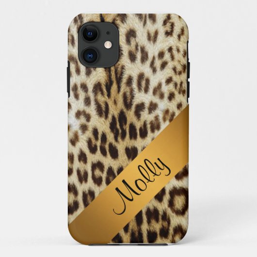 iPhone 5 Leopard Monogram Gold Hoesje (Achterkant)