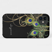 IPhone 5 Modern Peacock Feathers Gold Swirl Name Case-Mate iPhone Case (Achterkant (horizontaal))