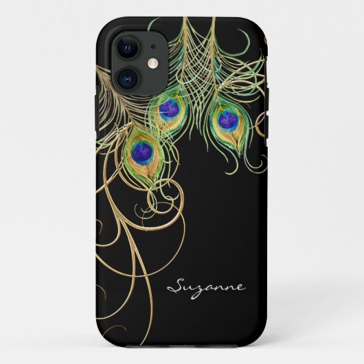 IPhone 5 Moderne Pauwenveren Gouden Draai Naam Case-Mate iPhone Case (Achterkant)