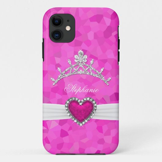 iPhone 5 Princess Silver Tiara Hot Pink Bejeweled Case-Mate iPhone Case (Achterkant)