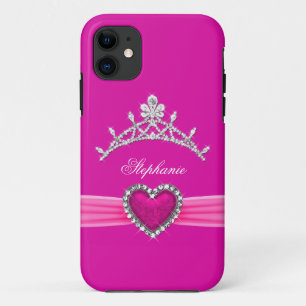 iPhone 5 Princess Silver Tiara Hot Pink Bejeweled iPhone 11 Hoesje