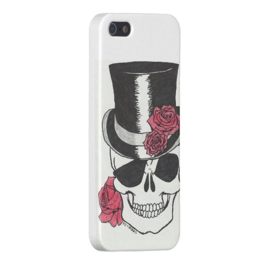 iphone 5 schedel met rozen hoesje (Achterkant Rechts)