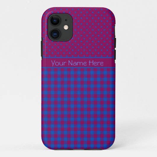 iPhone 5s Xtreme Hoesje Plum, Blauw, Polka's, Chec (Achterkant)
