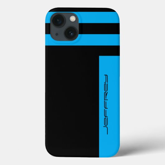 iPhone 6 Hoesje Cyaan Blue & Black Two Way Stripe (Achterkant)