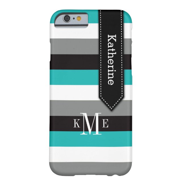 iPhone 6 Hoesje | Stripes | Blauwgroen, grijs, zwa (Achterkant)