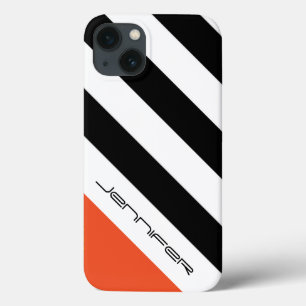 iPhone 6 Hoesje zwart, wit, Oranje diagonaal strep