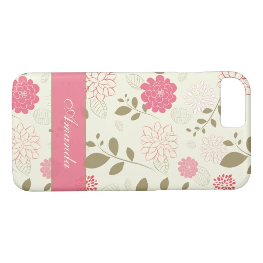 iPhone 7 Hoesje | Bloemen, bladeren | Roze groene (Achterkant (Horizontaal))