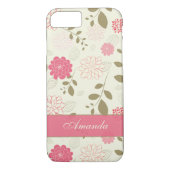 iPhone 7 Hoesje | Bloemen, bladeren | Roze groene (Achterkant)