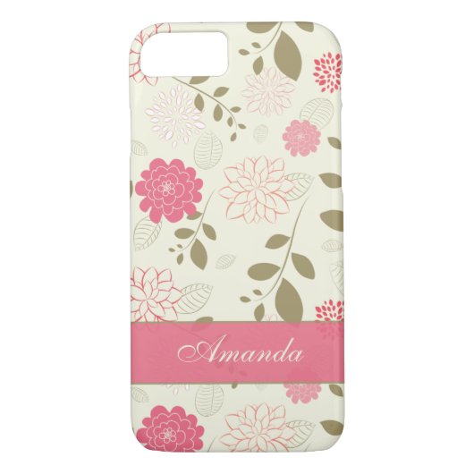iPhone 7 Hoesje | Bloemen, bladeren | Roze groene (Achterkant)