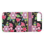 iPhone 7 Hoesje | Bloemen | Zwarte roze mauve (Achterkant (Horizontaal))