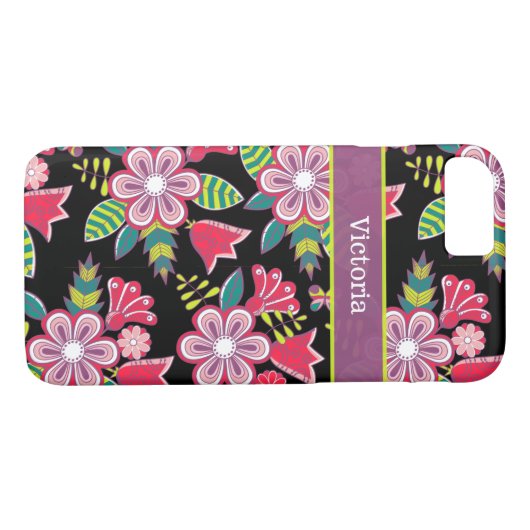iPhone 7 Hoesje | Bloemen | Zwarte roze mauve (Achterkant (Horizontaal))