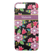 iPhone 7 Hoesje | Bloemen | Zwarte roze mauve (Achterkant)