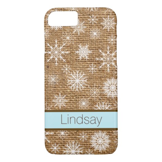 iPhone 7 Hoesje | FAUX Burlap, Snowflakes (Achterkant)