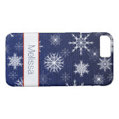 iPhone 7 Hoesje | Faux Burlap | Snowflakes - marin (Achterkant (Horizontaal))