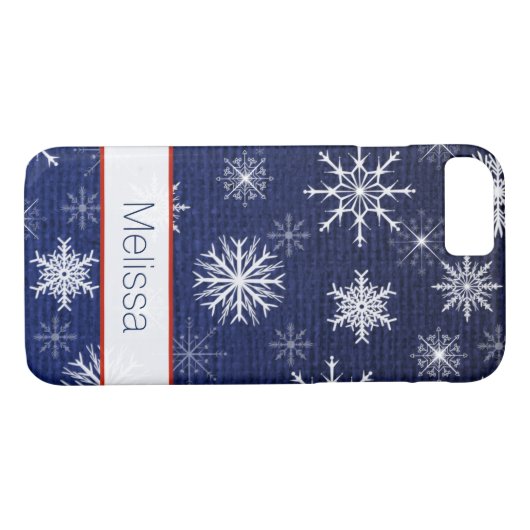 iPhone 7 Hoesje | Faux Burlap | Snowflakes - marin (Achterkant (Horizontaal))