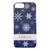 iPhone 7 Hoesje | Faux Burlap | Snowflakes - marin (Achterkant)